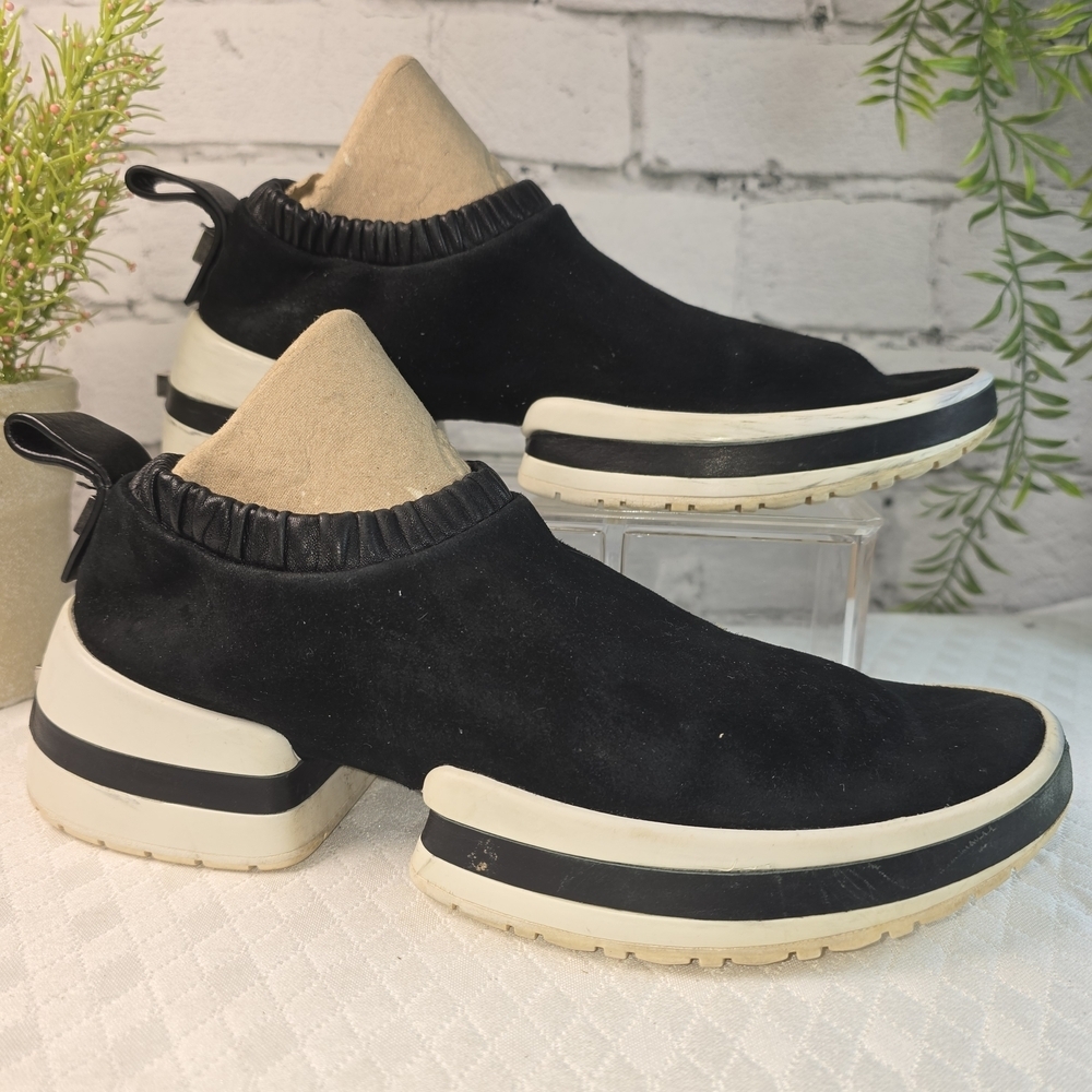 STUART WEITZMAN SLIP-ON BLACK SUEDE SOCK SNEAKER RUCHED ANKLE CHUNKY SOLE 7